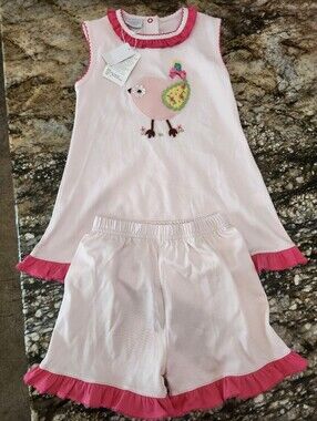 Girls' Pink Bird Appliqué Set